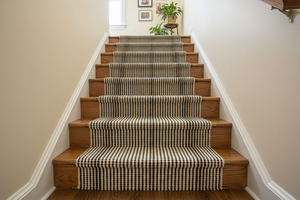 Tapis de couloir classique en jute noir et blanc à carreaux, rectangulaire, tressé à la main, à poils plats, pour couloir, avec envers en jute moyen - Product Image 2