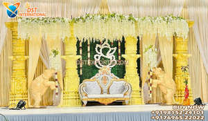 Elegant Theme <b>Wedding</b> White Gold Stage Vibrant Mughal Style Reception Stage Backdrop <b>Frames</b> Premium FRP <b>Wedding</b> Stage Setup USA - Product Image 3