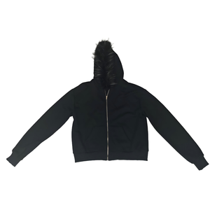 Sweat-shirt à capuche zippé noir surdimensionné en fourrure courte, personnalisé, de haute qualité, style streetwear, vente en gros - Product Image 1