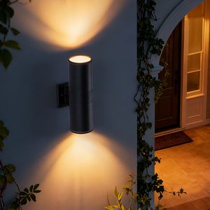 Lampada da parete moderna per esterni Mirrea da 14 pollici, cilindro in alluminio, copertura in vetro temperato, impermeabile, per portico e patio, con 2 luci - Product Image 2