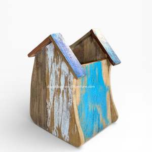 Fournitures de jardin artisanales, décoration intérieure, pots de fleurs / plantes avec design maison, bois de bateau recyclé, couleur originale, vente en gros - Product Image 1