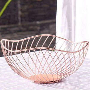 Cesta de fruta de oro rosa de nuevo estilo, cesta decorativa de mesa portátil fácil, cesta de encimera de primera calidad con forma ovalada Irregular - Product Image 3