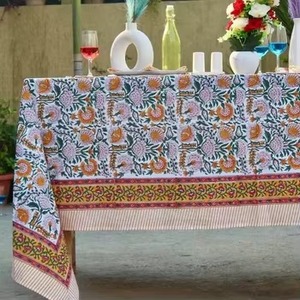 French Tablecloth <b>Cover</b> Block Printed Tablecloth Indian <b>Table</b> Linen Floral Dinning Tablecloth Vintage Cotton <b>Table</b> Home Decor - Product Image 1