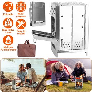 Grande argento acciaio inossidabile pieghevole cucina esterna Backpacking sopravvivenza falò Grill per escursioni barbecue-stufa a legna campeggio - Product Image 1