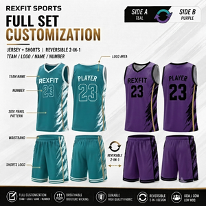 Conjunto de Uniforme de Baloncesto Rexfit Sports, Sublimado, Cuello en V, Sin Mangas, Reversible 2 en 1, Unisex para Adultos - Product Image 2