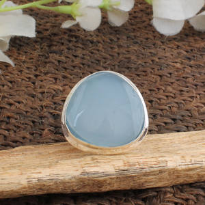 Bague de mariage en argent sterling 925 avec chalcédoine aqua naturelle sertie clos, pierre précieuse bleue taillée, faite à la main, cadeau pour femme, bijoux - Product Image 2