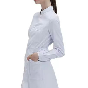 Blouse d'infirmière blanche tissée pour femme, manches longues, boutonnée sur le devant, tenue de travail médicale hospitalière, 3 poches - Product Image 4