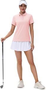 Polo à manches courtes pour femme, couleur unie rose, tissu tissé décontracté, longueur normale - Product Image 5