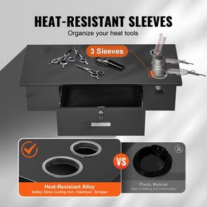 Poste de travail mural noir élégant pour salon 3 supports de sèche-cheveux Serrure de tiroir sécurisée pour la coiffure SPA pour la salle de bain à domicile - Product Image 4