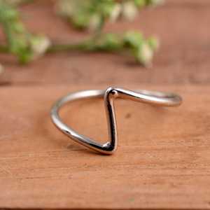 Minimalist 925 Sterling <b>Silver</b> V-Shape Dainty Chevron <b>Stacking</b> Band Modern Geometric Wishbone Engagement Anniversary Gift - Product Image 1