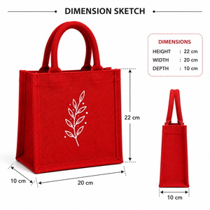 ถุงช้อปปิ้งปอกระเจาสีแดงลายใบไม้สีขาวขนาดเล็กถุงของขวัญแบบถือ - Product Image 2