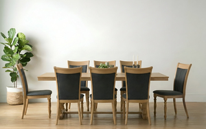 Chaise de salle à manger contemporaine à dossier haut avec tissu capitonné et structure en bois naturel pour cuisine de style farmhouse - Product Image 2