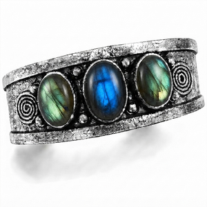 Natural Labradorite Three Stone Wide <b>Cuff</b> Bangle Handmade Gold/<b>Silver</b> Plated Brass Adjustable Vintage Unisex Classic Statement - Product Image 1