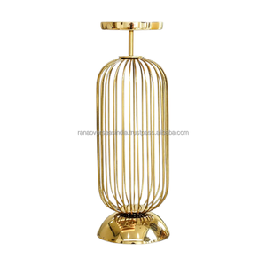 Candelabro Moderno de Hierro Dorado, Portavelas Decorativo de Metal con Marco de Alambre para Decoración de Mesa en Hogar y Bodas - Product Image 1