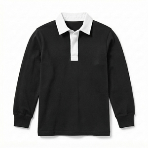 Polo de rugby brodé surdimensionné de haute qualité avec logo personnalisé pour homme, pull à manches longues, rayé, style streetwear, en coton - Product Image 1