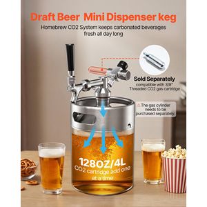 Sistema de dispensación de cerveza presurizado tipo mini barril de 128 oz, kit de cerveza de acero inoxidable 304 con regulador de CO2 y grifo de cierre automático - Product Image 4