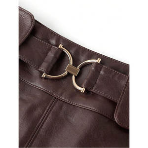 Minifalda de cuero sintético estilo western para mujer, con cinturón de hebilla, línea A, estilo retro, para festivales. - Product Image 3