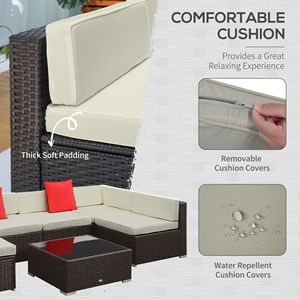Set di Mobili da Esterno Moderni in 7 Pezzi, Divano Componibile in Rattan con Cuscini Bianchi, Telaio in Alluminio e Vimini per Giardino e Cortile - Product Image 4