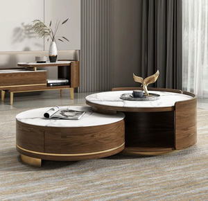 Table moderne industrielle en bois avec marbre travail maison meubles de salon table à thé table design - Product Image 1