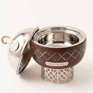 Olla para Servir con Aislamiento Térmico de Diseño Elegante, Acabado en Madera y Cromo, con Base Geométrica, para Catering de Ramadán y Eid - Product Image 4