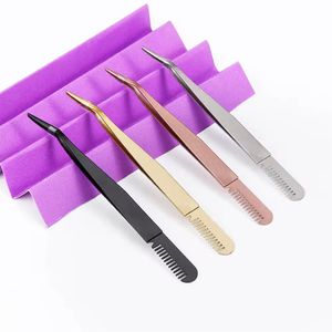 Juego de Pinzas de Precisión para Pestañas, Acero Inoxidable, Punta Dentada, Negro, Dorado, Oro Rosa, Plateado, 4 Piezas - Product Image 1
