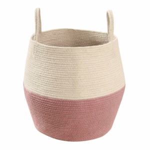 Pink And White Macrame <b>Basket</b> For Cloth Storage Home Essential Organizer And Stylish Cotton Rope <b>Basket</b> Travel Use From India - Product Image 6