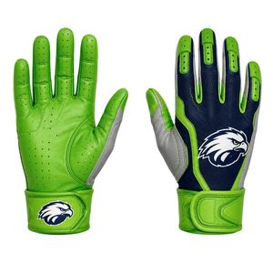 Lime Green & Navy Blue American Football Performance <b>Gloves</b> <b>with</b> Enhanced Sticky Palm for Adult Football Players - Product Image 1