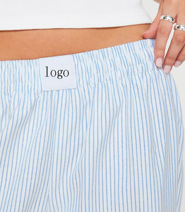 Pantalones de Mujer con Logotipo Personalizado, Casuales, 100% Algodón, Holgados, con Rayas Azules, Pantalones Largos, Tallas Grandes - Product Image 6