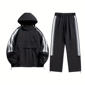 Veste d'hiver à manches longues pour homme et femme, 100% coton polaire, séchage rapide, col polo rayé rétro, 300g, coupe ample, décontractée, pour couple - Product Image 1