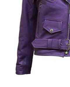 Chaqueta de Cuero Morada para Mujer, Estilo Motero, con Cierre Asimétrico, Cinturón en la Cintura, Corte Ajustado, Elegante, para Invierno - Product Image 2