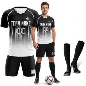 Conjunto de Camiseta de Fútbol SwagNeon, Degradado Negro y Blanco, Cuello en V, Manga Corta, Absorbe la Humedad, Corte Regular, para Adultos, Hombres, Transferencia Térmica - Product Image 1