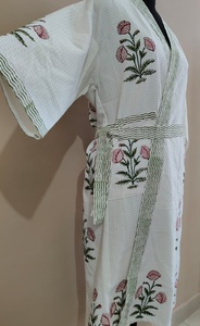 100% Cotton Luxury Soft Boho Casual <b>Bathrobe</b> Floral Hand Block Print <b>Waffle</b> Kimono Jaipur Spa Resort Hotel Robe Summer Wholesale - Product Image 6