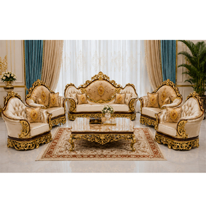 Elegante Juego de Sofás de Madera Tallada Estilo Rococó para Sala de Estar, Juego de Sofás Tradicionales Tapizados en Terciopelo con Madera de Teca Tallada, Hecho en EE. UU. - Product Image 1