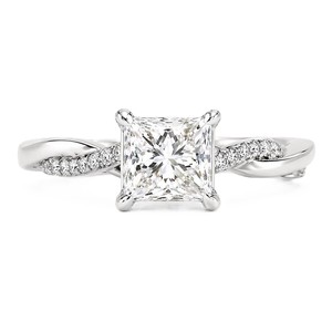 Bague de mariage et de fiançailles en or massif 10K 14K 18K et platine, avec diamant de laboratoire taille princesse, motif pavé torsadé - Product Image 4