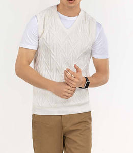 Suéter de punto rasgado sin mangas con logo personalizado, 100% acrílico, estilo urbano, para hombre, cuello redondo. - Product Image 1