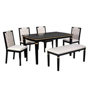 Edie <b>Dining</b> Table <b>Set</b> with Tufted <b>Chairs</b> and Bench Luxury Classic European Design Handmade Wood <b>Dining</b> Room Furniture - Product Image 1