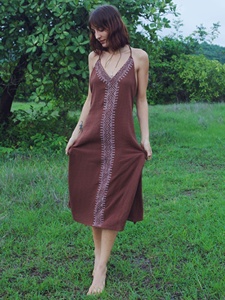 Handmade Khadi Cotton Maxi <b>Dress</b> for Women block printed <b>Boho</b> <b>Summer</b> <b>Dress</b> V-Neck Line Sleeveless Comfortable Backless Sundress - Product Image 2