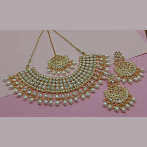 Juego de Collar con Piedras Kundan Chapado en Oro Blanco 10581258WH de Jewelemarket, Joyería Fina - Product Image 1