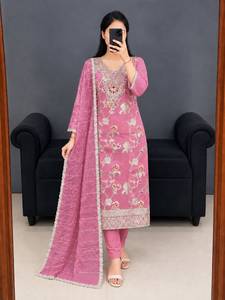NOIIR PIGEON <b>Womens</b> Soft Chanderi Cotton 3-Piece <b>Kurti</b> Pant Dupatta Set Chanderi Jacquard Dupatta | Wrinkle Free Quick Dry - Product Image 3