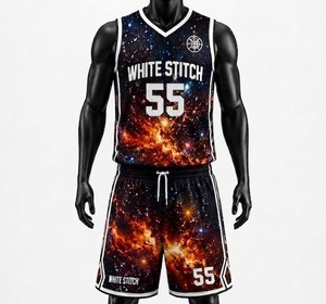 Ensemble de maillot de basket sans manches pour homme White Stitch, imprimé galaxie, impression numérique 55, débardeur et short, coupe classique, respirant - Product Image 4