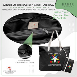 Sac fourre-tout imperméable à fermeture éclair Eastern Star Masonic pour femmes avec bandoulière |   Sac de courses brodé de l'Ordre de l'Étoile d'Orient - Product Image 5