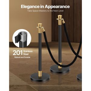 6 Pali in Acciaio Inossidabile con 4 Corde in Velluto Nero, 6 Barriere per il Controllo della Folla, Divisori per Code per Feste ed Eventi - Product Image 2