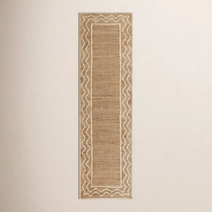 Tapis rectangulaire en jute à motif chevron, tissage plat, antidérapant, style ferme, pour couloir, nettoyage facile, poils fins - Product Image 1