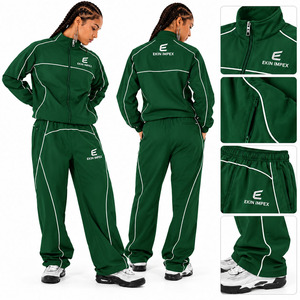 Ensemble de survêtement unisexe EM Custom Retro Forest Green léger 100% polyester, veste zippée et pantalon de survêtement classique, deux pièces - Product Image 3