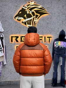 Veste matelassée à capuche orange pour homme RexFit, coupe-vent, hiver, décontractée, épaisse, rembourrage en polyester, fermeture éclair - Product Image 2
