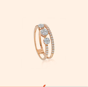 Bague pour femme en argent 925 plaqué or rose, trois pierres de diamant taille brillant, sertissage clos, luxe classique, collection Imperial Jewels - Product Image 3