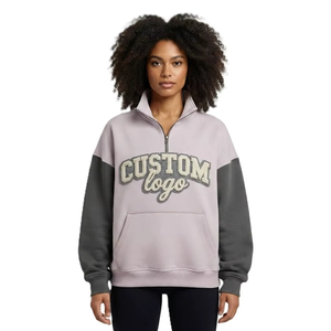 Women's Hoodies Neutral Color Block Wholesale Sweatshirt Custom Embroidery Logo Half <b>Zip</b> Fleece Heavyweight Stand Color Winter - Product Image 1