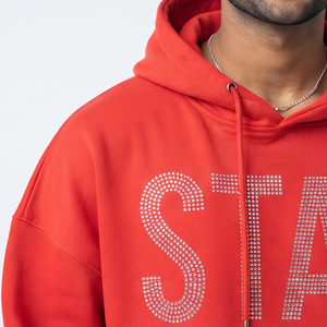 Men's Baggy Rhinestone Hoodies Full Sleeve Pullover Heavy Weight 450GSM Boxy Winter Street Wear Drop Shoulder Sweat Hoodies Men - Product Image 4