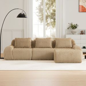Divano componibile moderno a L in tessuto flanella, 3 posti, oversize, senza struttura, con funzione mobile, per soggiorno - Product Image 2