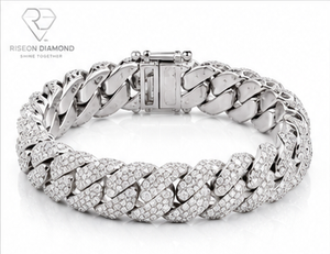 Pulsera cubana premium de oro blanco de 18 quilates con diamantes cultivados en laboratorio, eslabones grandes, cierre seguro, estilo llamativo. - Product Image 5